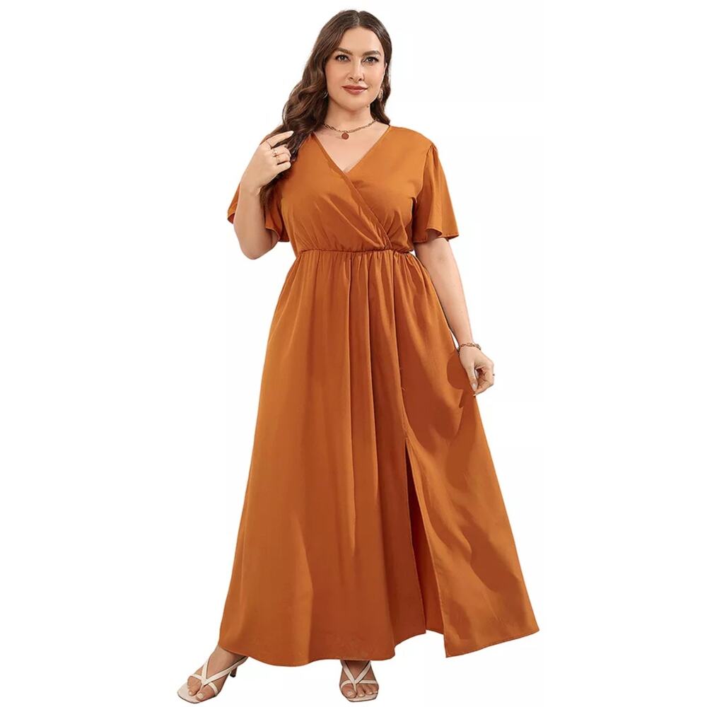 Plus Sizs 2xl Maxi Flutter Sleeves Empire Waist Dress